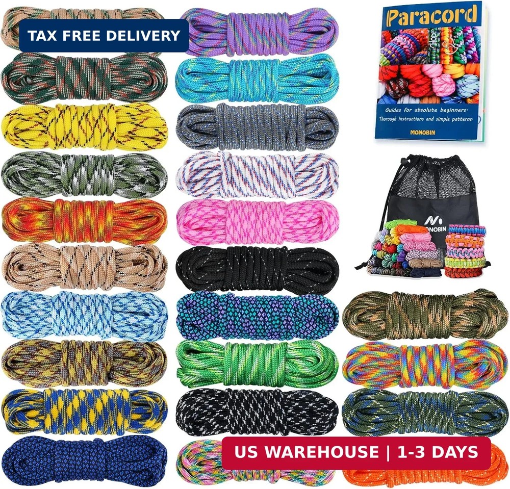 Paracord 550 Combo kit, 24 Colors 10ft Paracord Rope with Instruction, Multifunc