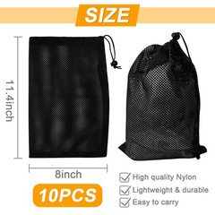 SBYURE 10Pcs Nylon Mesh Drawstring Bag,8 x 11.4 Inch 8 x inches, Black
