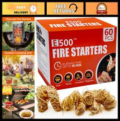 Natural Fire Starters – 60 Pack Odorless Pine for BBQ, Campfires, Fire Pits & Mo