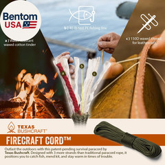 Firecraft Cord – Utility Paracord Survival Rope, Parachute Cord for Survival Gea