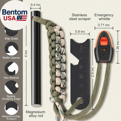 Survival Fire Starter, 4 Inch Ferro Rod, Flint Fire Starters for Hiking and Camp