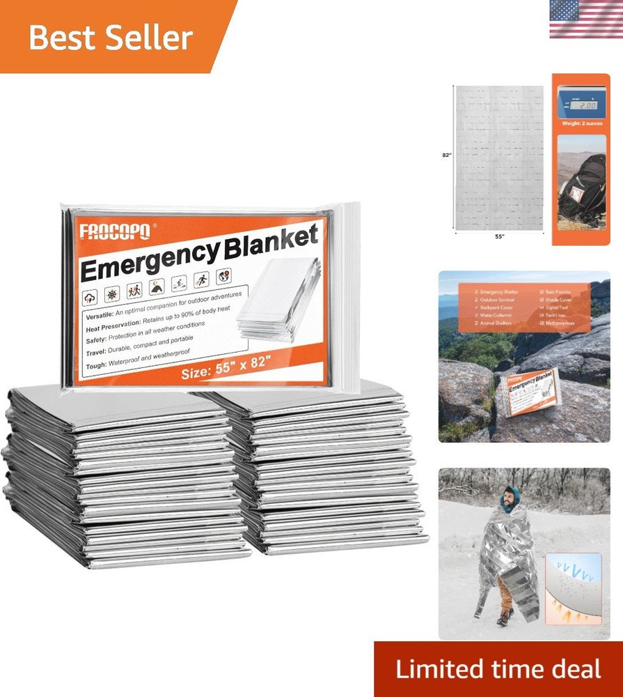 6 Pack Emergency Mylar Blankets – Waterproof, Windproof Survival Kit (55″x82″)