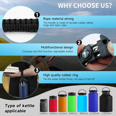 Water Bottle Handle Strap Paracord Handle Strap Cord with Carabiner Fits Wide Mo