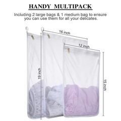 Reusable Mesh Laundry Bags, Delicates Garment set of 3 (2*L+1*M), White