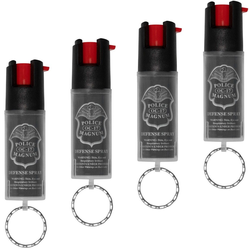 4 Pack Police Magnum pepper spray .50 oz Key Ring Clear Sleeve Defense Security