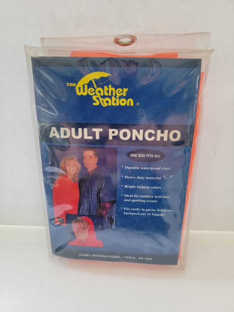 The Weather Station Adult Poncho Vintage Bright Tangerine Orange