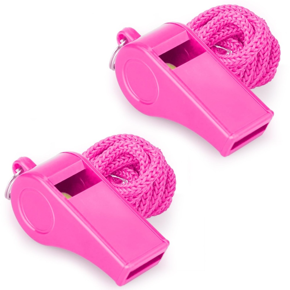 Hipat Loud Sports Whistle with Lanyard – High-Pitched Pink Plastic