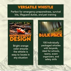 SE Orange Plastic Whistles with 14″ Lanyards 100 Pc.