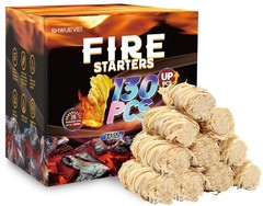 130 Pcs Natural Fire Starters for Fireplace, BBQ, Fire Pit, Smoker & Grill