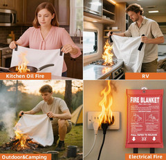 Fire Blanket 4 Pack, 40″x40″, CE Fiberglass, Home, Kitchen, RV, Grill, Safe