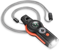 7-in-1 Emergency Survival Function Whistle, Outdoor Handheld, Black+Orange
