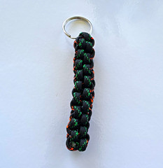 Black Green Orange Box Knot Paracord Keychain Fob w/ Key Ring, 4 in (1 Pack)