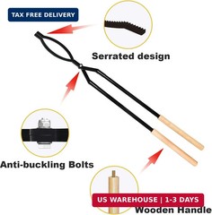 42″ Fire Tongs Firewood Log Grabbers and Fire Poker Set, Portable Detachable Hea