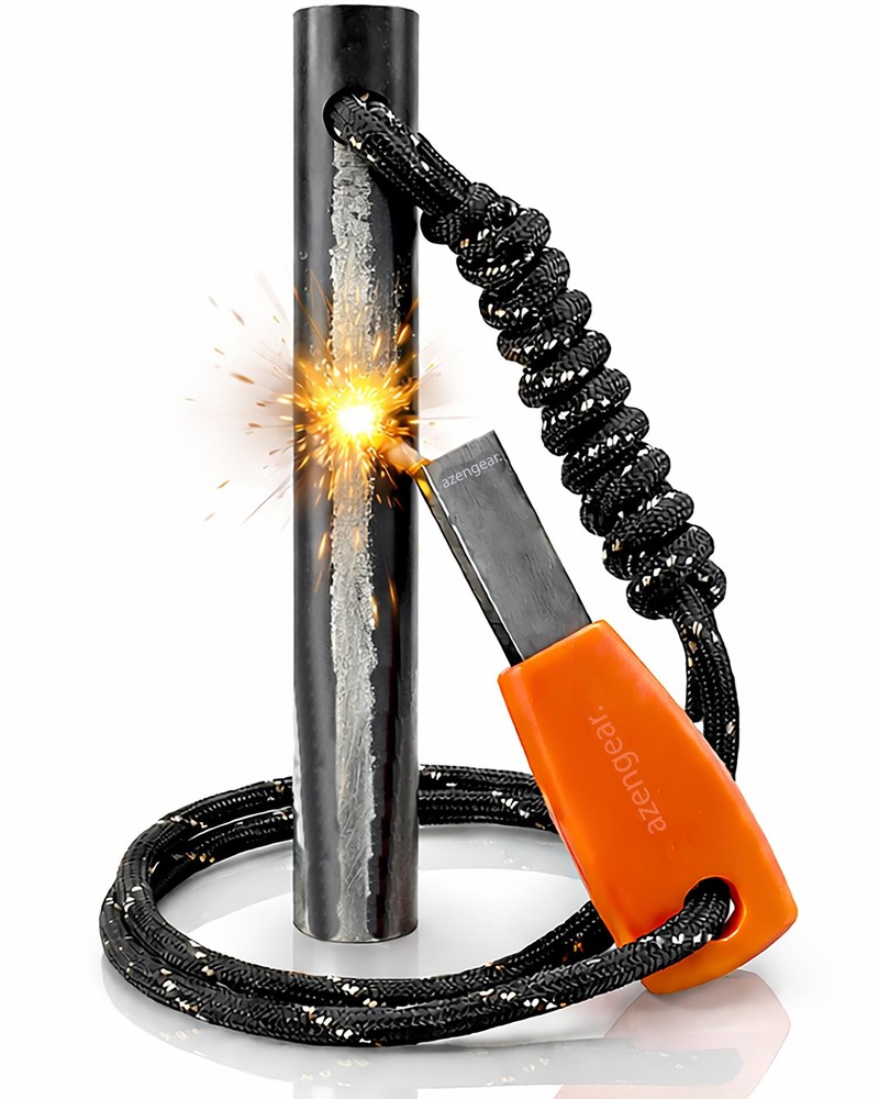 Ferro Rod Fire Starter Survival Kit, Flint and Steel Striker, 4 x 3/8 in