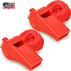 Red Emergency Whistles with Lanyard, Loud Crisp Sound, 2 Packs Plastic Whistles
