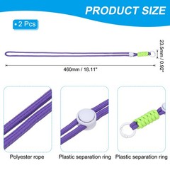 2 Pcs Paracord Lanyard Necklace, Lanyard with Split Ring, Purple & White & Green