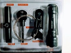 Humvee Outdoor Survival Kit: Wire Saw, Whistle, LED, Fire Starter, Compass – New