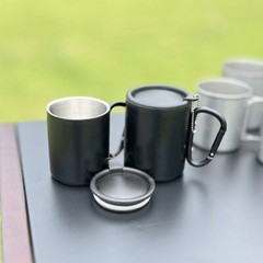 Outdoor Insulated Mug with Carabiner Handle & Lids Portable Compact Camping Cup