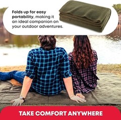 Dependable Olive Drab Green Camping Blanket 66″ x 90″ – Heavyweight Wool Warmth