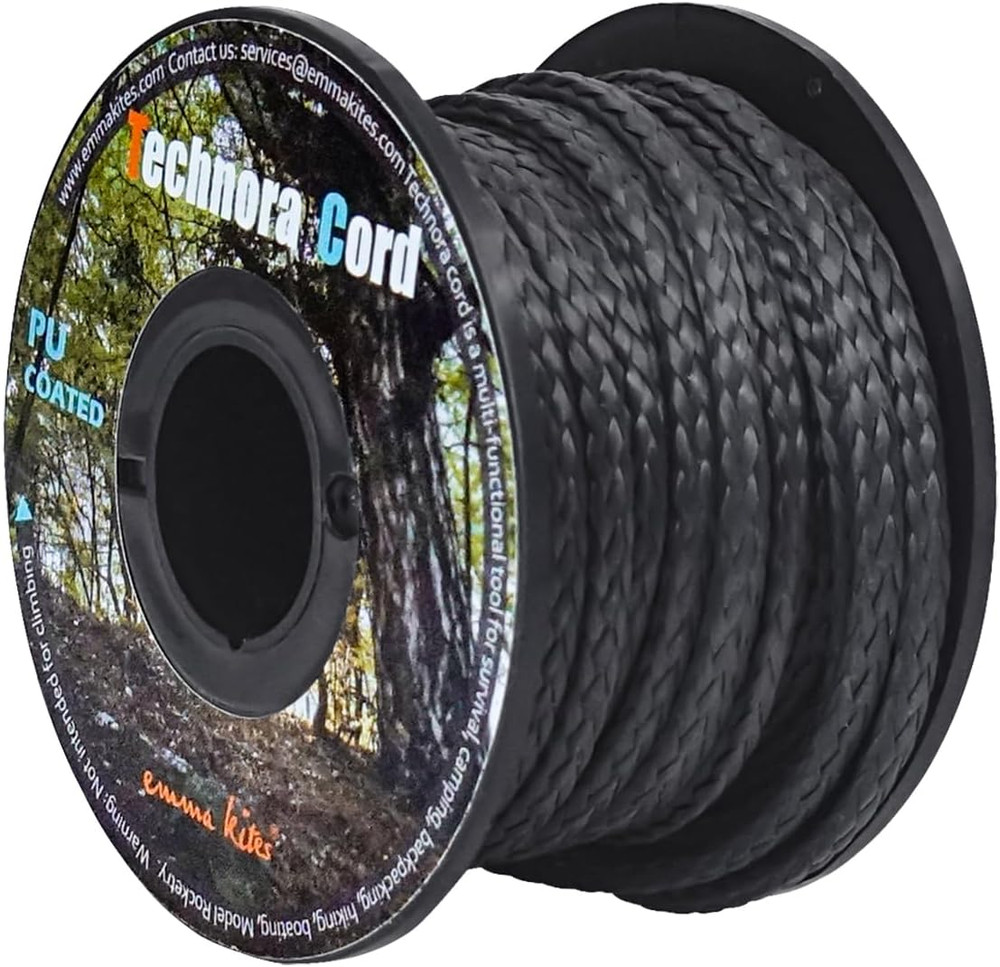 Black Technora Braided Cord 0.7Mm PU Coating Abrasion Flame Resistant, Snare Lin