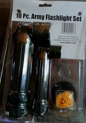 10 Piece Army Flashlight Set Tactical/Lantern Camping Survival & Compass