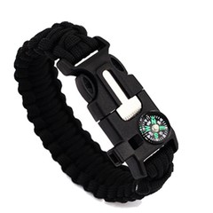 Survival Paracord 550 Bracelet Wristband Flint Fire Starter Compass Whistle Kit