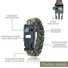 Survival Bracelets Set of 4 | 5in1 Paracord Bracelet with Fire Starter, Compass &…