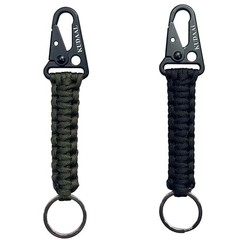 Paracord Keychain with Carabiner, Key Fob Braided Lanyard Keychain Black&green