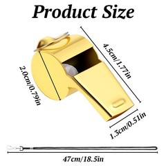 Qulkws 2 Pack Gold Whistle Stainless Steel with Lanyard Loud Crisp Sound gold