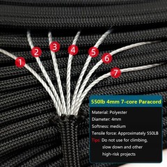 4 Size Dia 4mm 7 Stand Cores Paracord 550 For Survival Parachute Cord Lanyard