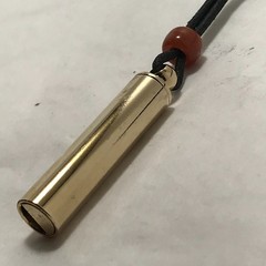 Safety Whistle «LOUD» 14kt Gold Plated Brass 36″ Leather Lanyard Amber Bead NEW