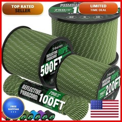 TRIBERION Reflective Rope 750 Lb – 50ft 5/32″ Parachute Cord 4MM 12-Strand Para