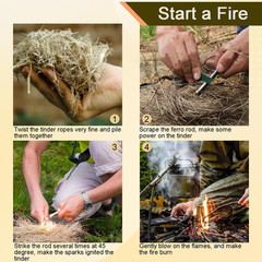 2 Pack Ferrocerium Rod Fire Steel,3/8×4 Inch Ferro Rod Fire Starter,Camping Fire