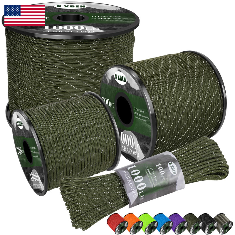X Xben Paracord Reflective 1000Lb 50/100/200/500/1000Ft 4Mm 13 Strand Paracord