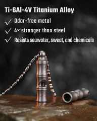 KeyUnity Titanium Emergency Whistle with Metal Lanyard, 120dB+, One-Piece