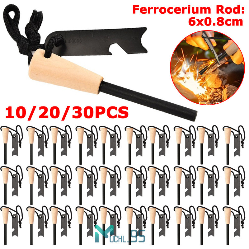 Ferro Rod Fire Starter for Survival Flint Striker W/ Wood Handle Camping Lighter