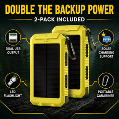 2 Pack 20000mAh Solar Power Bank Dual USB Fast Charger LED Torch Camping yellow