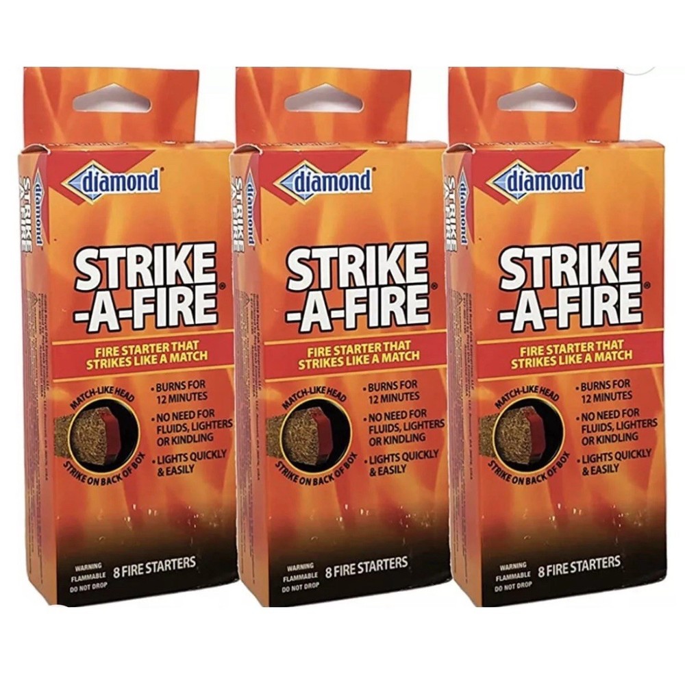 Strike-A-Fire Diamond Brand Fire Starter Matches – 3 Boxes (24 Fire Starters)