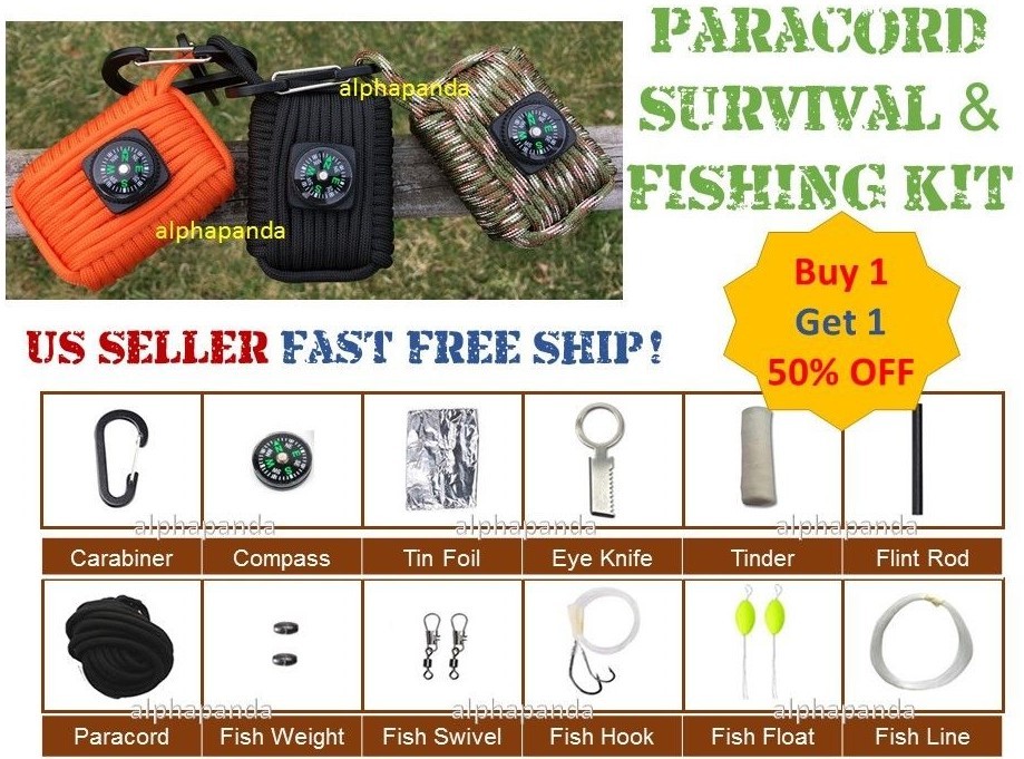 Paracord Survival Gear Compass Fire Prepper Camping Fishing Hiking Bug Out