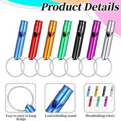 120 Pcs Bulk Emergency Aluminum Survival Whistle with Keychain 7 Colors Extra…
