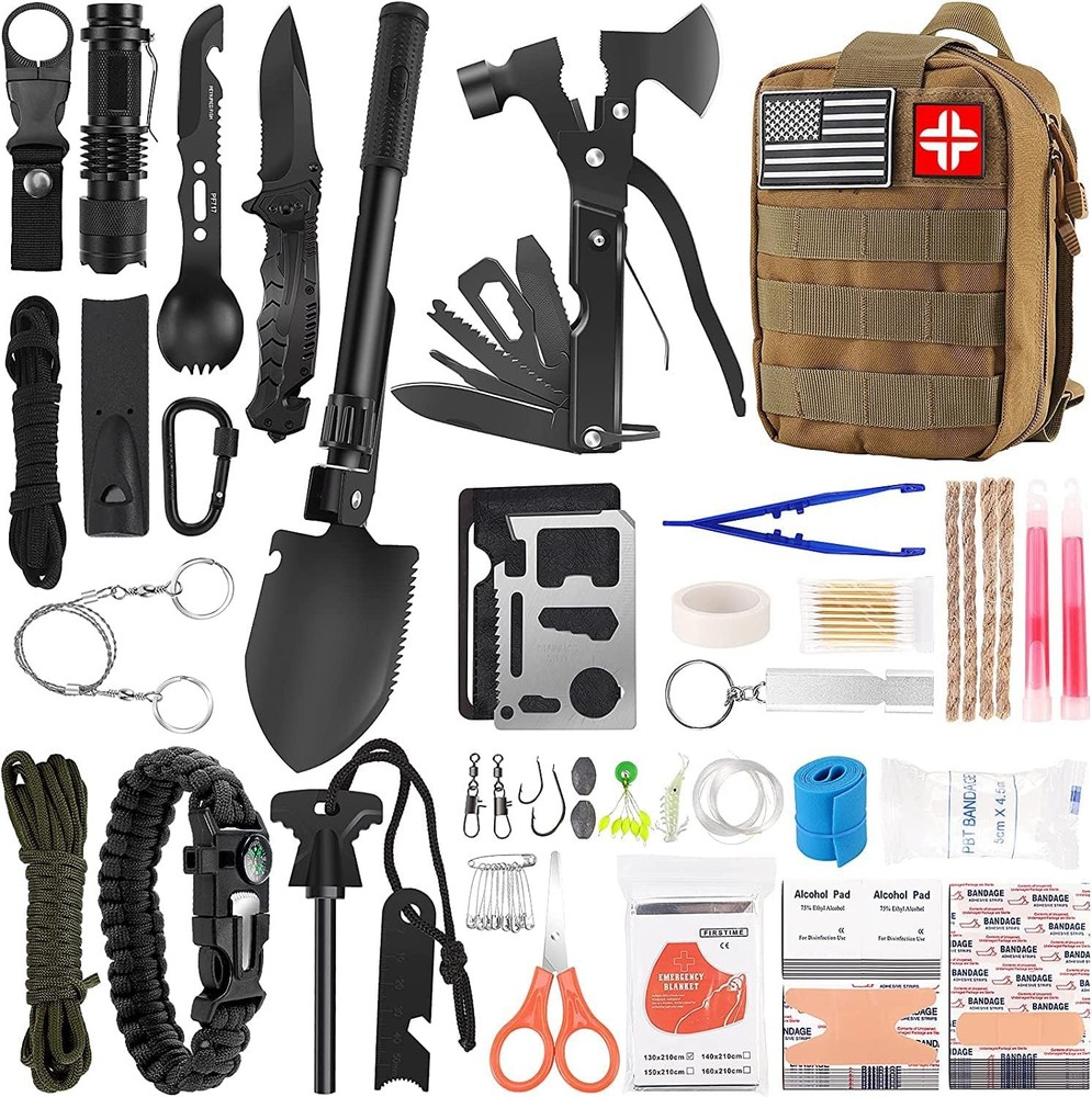 Emergency Survival Kit & First Aid Kit 142Pcs Professional Survival Gear Pouch