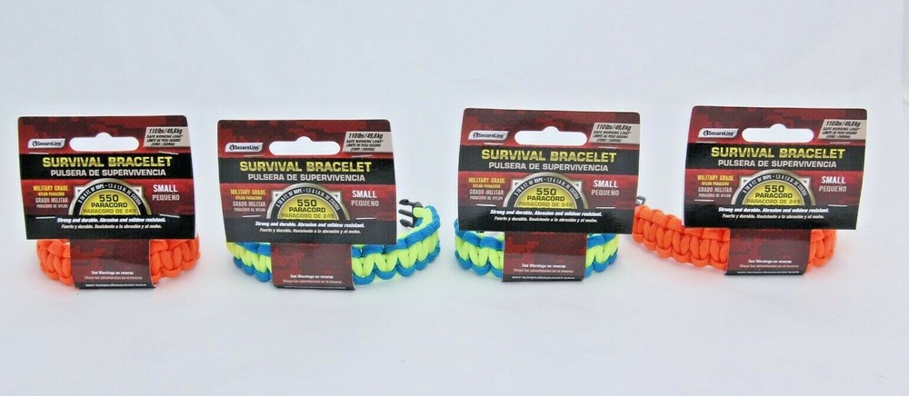 (12) SecureLine Small Braided Paracord Survival Bracelet Asst. Colors
