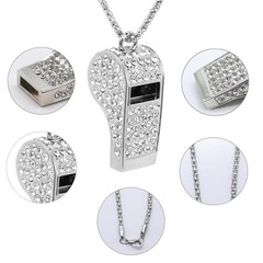 Metal Rhinestone Lanyard Whistle Bling Crystal Loud Sound with Chain Whistle