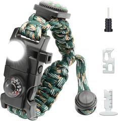 20 in 1 Survival Paracord Bracelet Adjustable Gear Kit with SOS LED Light, Fire