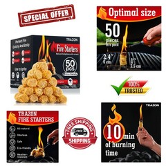 Odorless Charcoal & Firewood Starters – 50 Natural Wood Sticks for Easy Lighting