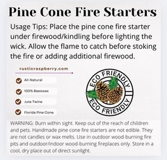 4 Organic Pine Cone Fire Starters Covered in 100% Beeswax•Great Wedding Favors