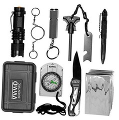 10 in 1 Emergency Tactical Gear Survival Kit Knife Blanket Compass Fire