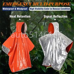 2Pcs Emergency Hooded Poncho Insulated PE Rain Coat Windproof Outdoor Hiking
