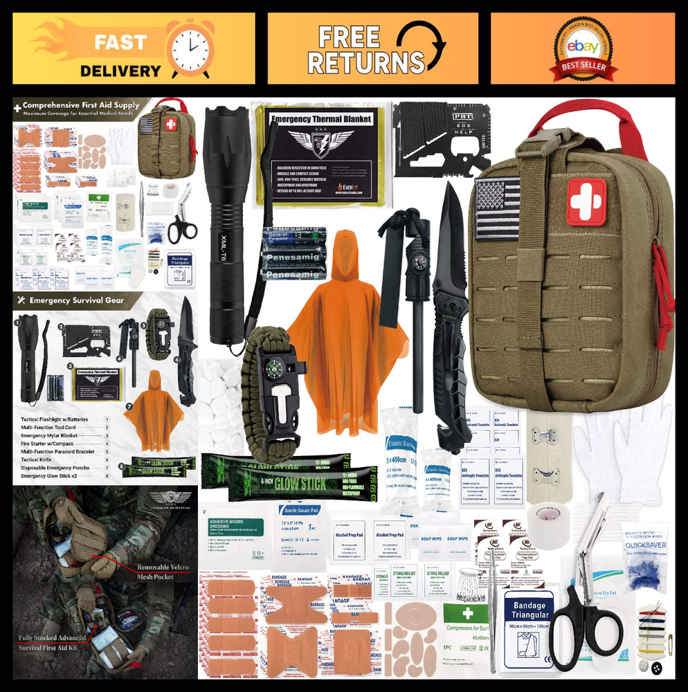 Upgraded Survival First Aid Kit – Tactical EMT Pouch for Outdoor, Camping, Hikin