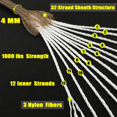 1000 Tan Paracord 50FT Utility Parachute Cord 4Mm Nylon String12 Strand Nylon Ca
